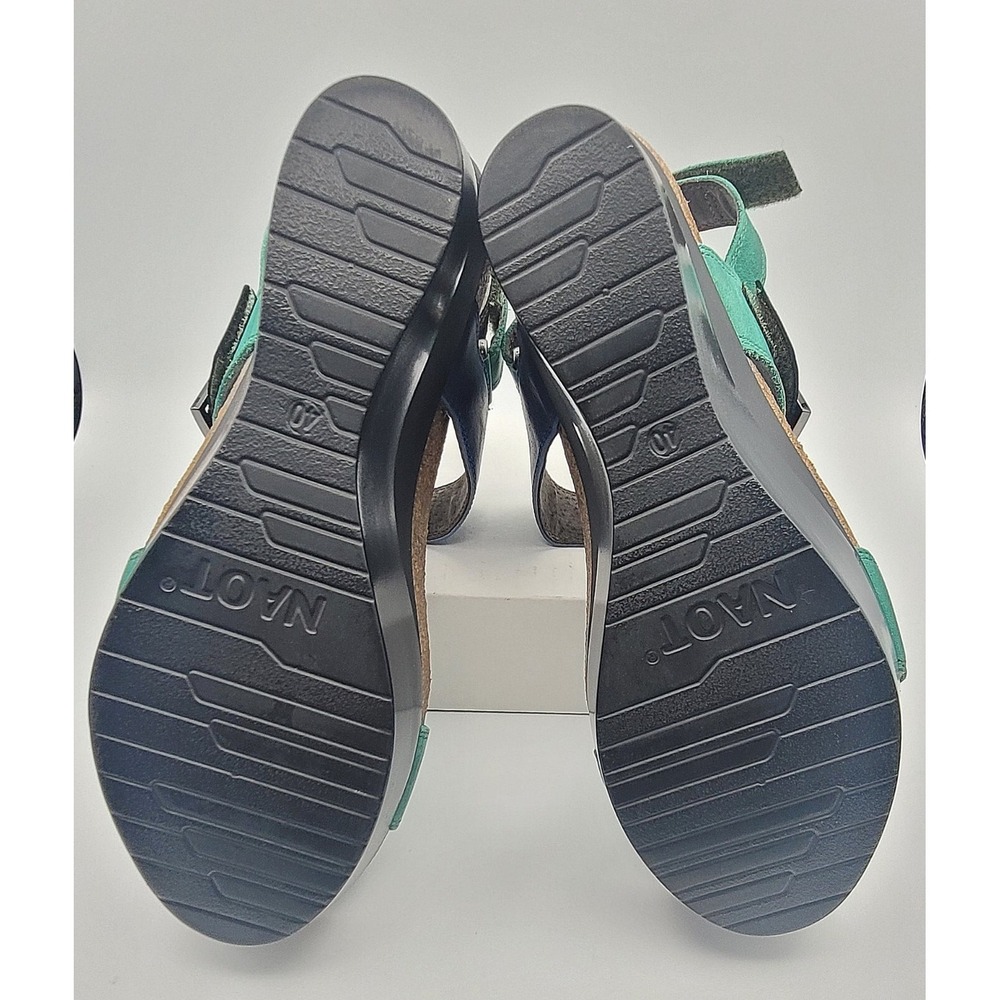 Naot Alpha Blue Green Leather Wedge Sandals Size 9 (EU 40) Comfort Strappy Shoes - Picture 12 of 12